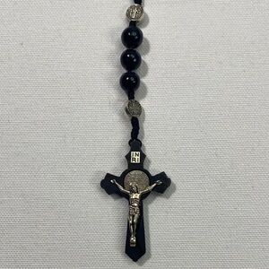 Black Beaded Rosary Necklace
